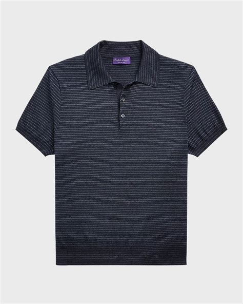 Ralph Lauren Purple Label Men's Striped Silk-Cotton Polo-Collar Sweater ...