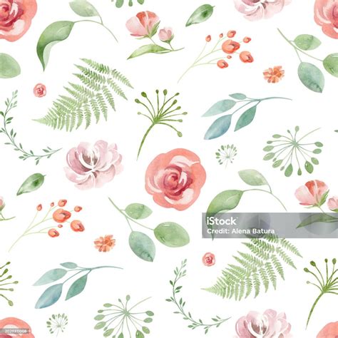 Summer Plants And Flowers Seamless Background Stock Illustration ...