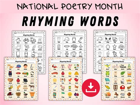 Rhyming Words Worksheets for Kindergartners | Poetry Month Activity ...