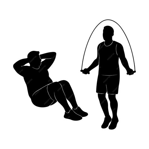 Fitness routine jumping rope and sit-ups exercise silhouettes | Premium ...