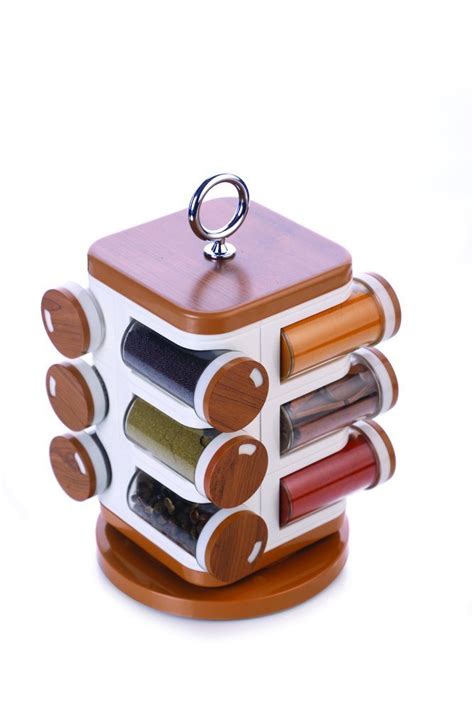 Kayakare Ganesh 12- Jar Revolving Spice Rack Masala Box -Wooden Finish ...