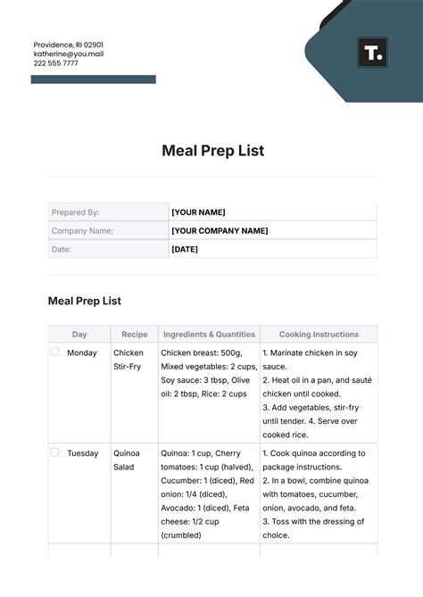Free kitchen prep list Template to Edit Online