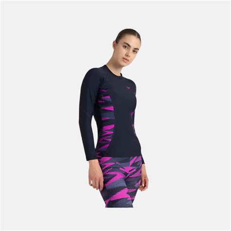 Speedo Hyperboom Splice Print Long Sleeve Women's Suntop -True Navy/Ha ...