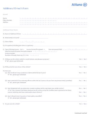 Where To Send Allianz Additional Driver Form - Fill and Sign Printable ...