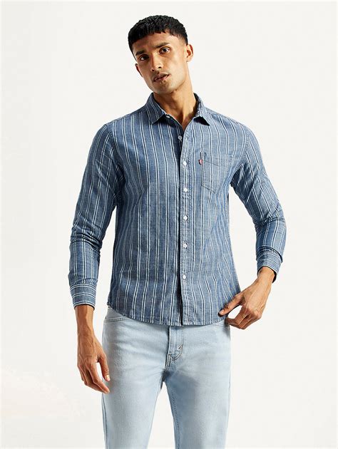 Men's Striped Blue Slim Fit Shirt – Levis India Store