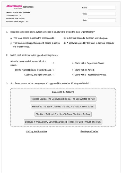 50+ Sentence Structure worksheets for Class 7 on Wayground | Free ...