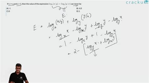 [Video] If x >= y and y > 1, then the value of the expression log_x (x ...