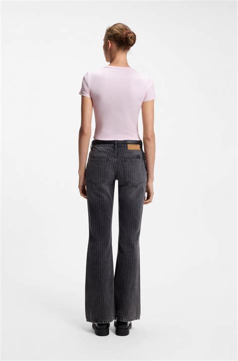 HUGO - Slim-fit cropped T-shirt in stretch cotton - light pink