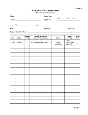 My Record Of 4-H Achievement - Indiana 4-H - Purdue University - Four-h ...