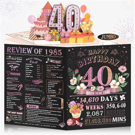 Amazon.com : Aiunmiol 40th Birthday Card for Women Her, Jumbo Pop Up ...