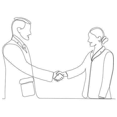 continuous line drawing business man and woman shaking hands vector ...
