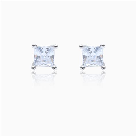 Silver Prime Square Zircon Stud Earrings