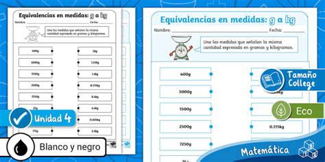 Guía de Trabajo Equivalencias entre gramos y kilogramos