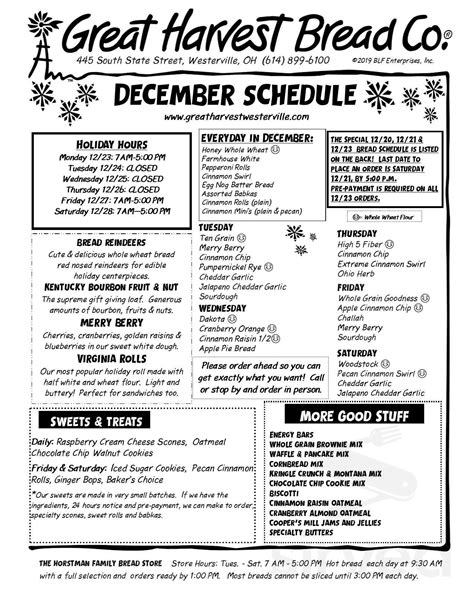 Great Harvest Bread Co. menu in Westerville, Ohio, USA