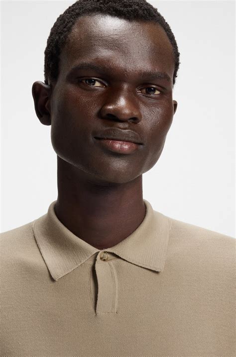 BOSS - Knit polo in merino wool with natural stretch - Light Brown