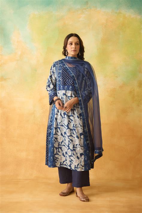 Adya Cotton Hand Block Printed Kurta Indigo – Sampada