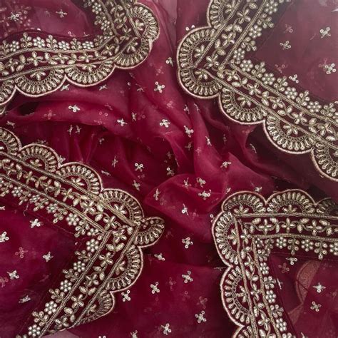 Bridal Shagun Maroon Sequin Organza Scalloped Dupatta – anokherang