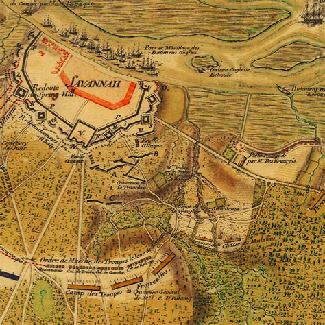 Savannah, 1779, Siege of Savannah, Georgia, Revolutionary War Map ...