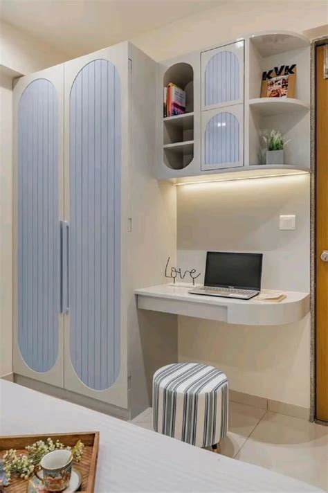 Wardrobe with Study Table Design 的图像结果