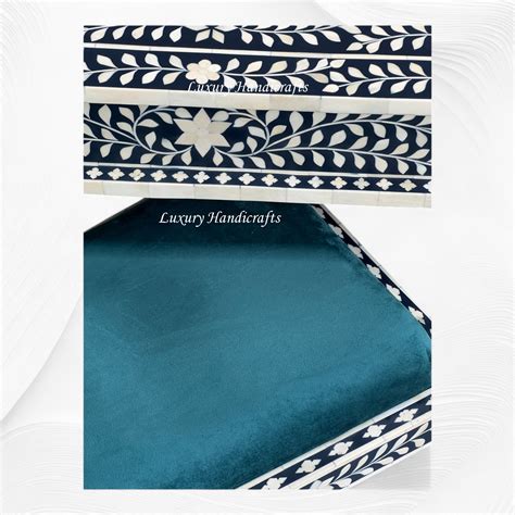 Floral Bone Inlay 8 Seater Dining Table Set Navy Blue – Luxury Handicrafts