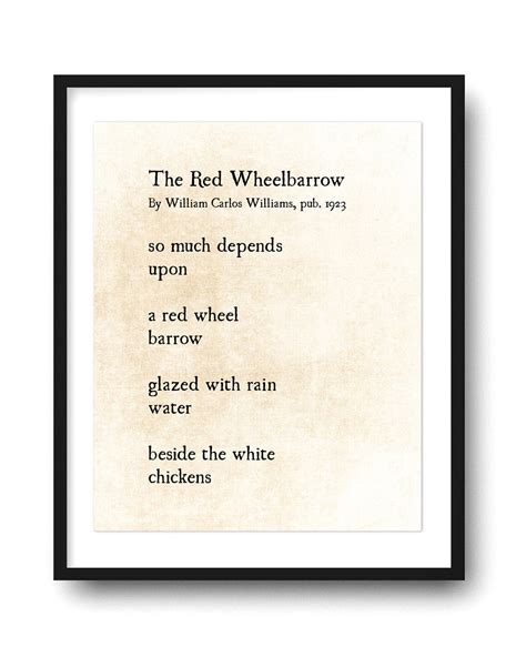 The Red Wheelbarrow William Carlos Williams Poetry Art Print | Etsy