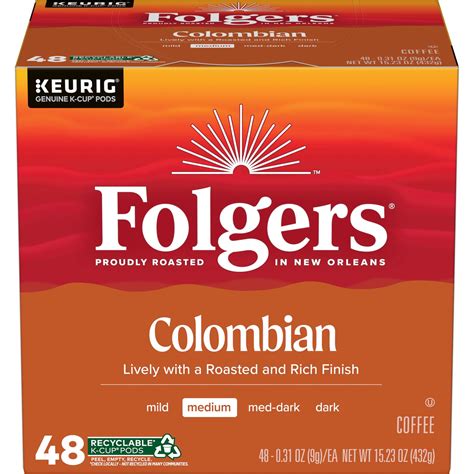 Folgers Medium Roast Colombian Coffee, Keurig K-Cup Pods, 12 Count Box ...