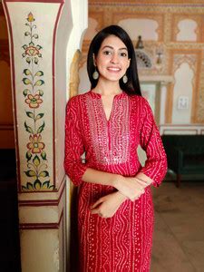crafton Women Bandhani, Embroidered Straight Kurta - Buy crafton Women ...