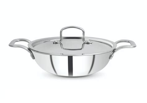 VEC Triply Stainless Steel Kadhai with Steel Lid Dia 22 cm Gas Electric ...