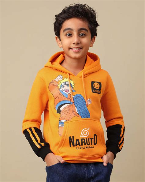 Naruto Uzumaki Anime Printed Orange Regular Fit Hoodie For Boys – Kidsville