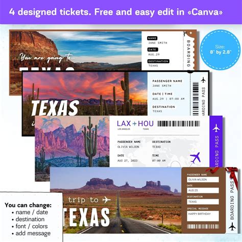 Editable Texas Boarding Pass Printable Personalized DIY - Etsy