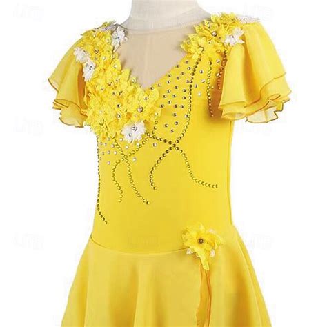 Figure Skating Dress Women's Girls' Ice Skating Dress Yellow Patchwork ...