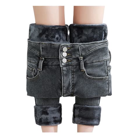 Yyeselk Women's Fleece Lined Jeans for Women Winter Warm Flannel Lined ...