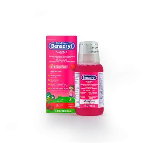 Children's Benadryl Allergy Relief Liquid Medicine with Diphenhydramine ...