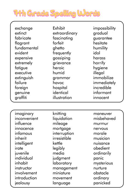 7th Grade Spelling Worksheets Free Printable