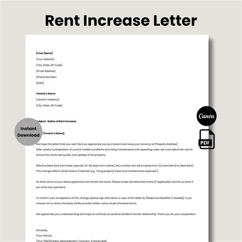 Editable Rent Increase Letter, Printable Rent Increase Notice, Tenant ...