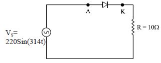 In the circuit shown below the thyristor is fired at an angle andpi;/4 ...