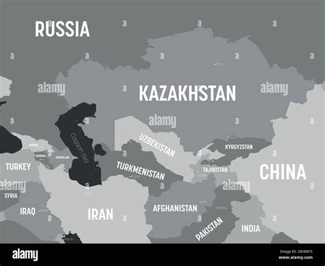 Central Asia map - grey colored on dark background. High detailed ...