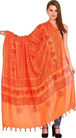 Exotic India Sri Ram Jai Ram Jai Jai Ram Prayer Shawl - Orange : Amazon ...