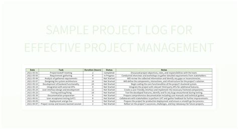 Image result for Project Log Example