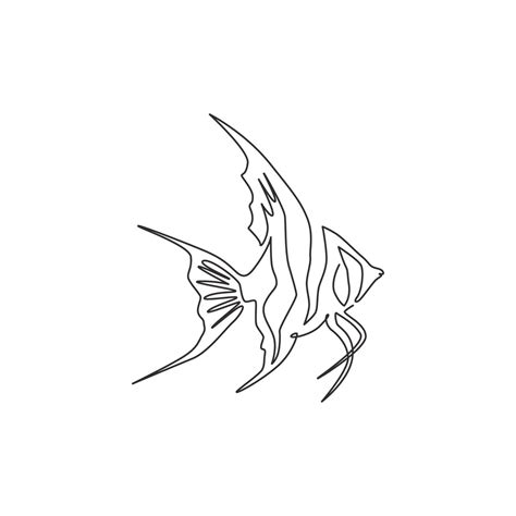 One continuous line drawing of cute freshwater angelfish for company ...
