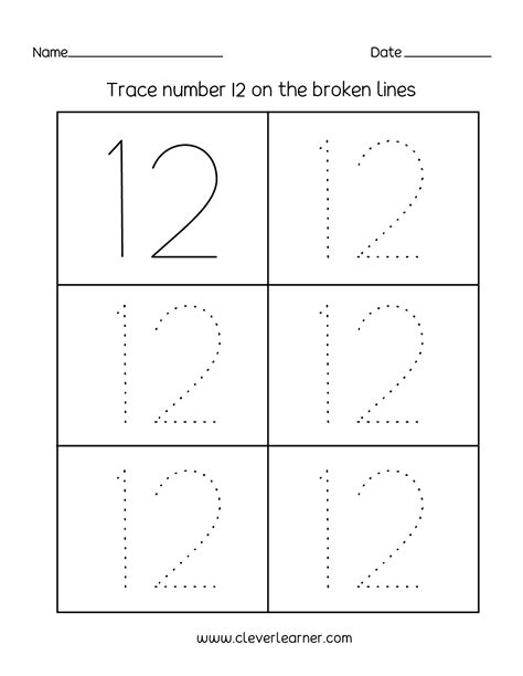 Number twelve writing, counting and identification printable worksheets ...