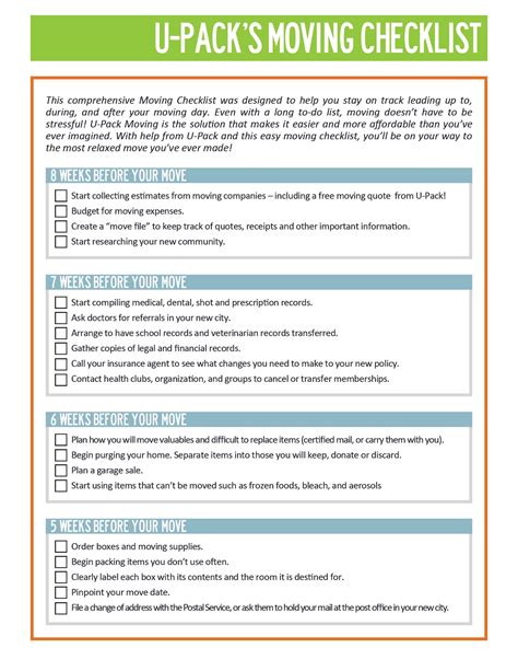 45 Great Moving Checklists [Checklist for Moving In / Out] - Template Lab