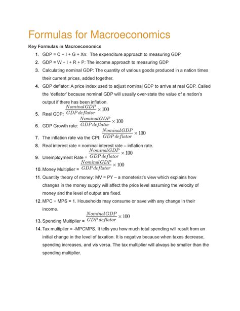 Formulas for Macroeconomics - GDP C I G Xn: The expenditure approach to ...