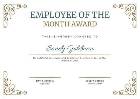 Employee Month Certificate Template