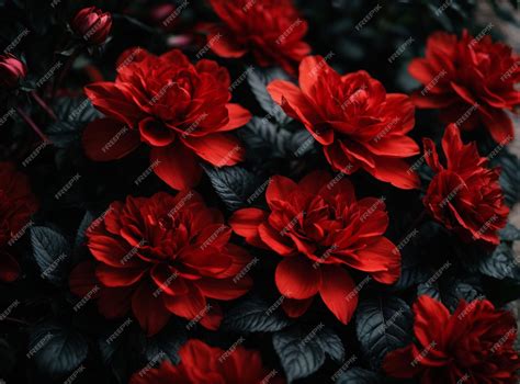 Premium AI Image | flowers of red and black color with black leaves