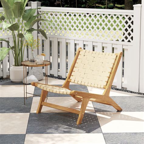 Patio Chair Armless Teak Wood with Webbing Seat and Back | Michaels