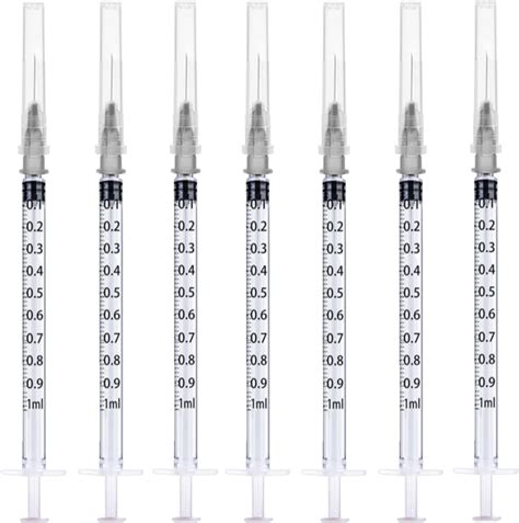 100 Pack - 1ml Syringes with Needle 27Ga, Individually Sealed Packaged ...