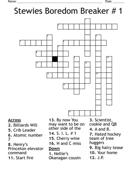 Stewies Boredom Breaker # 1 Crossword - WordMint