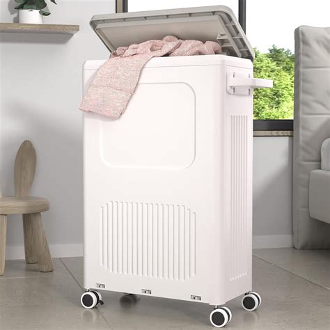 Slim Laundry Hamper with Lid, 50L Plastic Tall Laundry Basket with ...