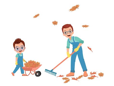 dad and cute boy cleaning dried leaves 28262894 Vector Art at Vecteezy